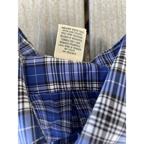 L.L. Bean Wrinkle Free Plaid Button Down Shirt Blue Traditional Fit Men’s L Easy - Picture 5 of 12